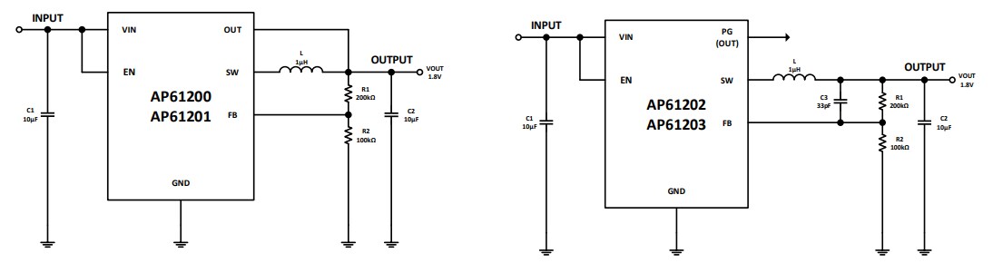 Application Circuit Diagram - Diodes Incorporated AP6120x 2A Synchronous Buck Converters